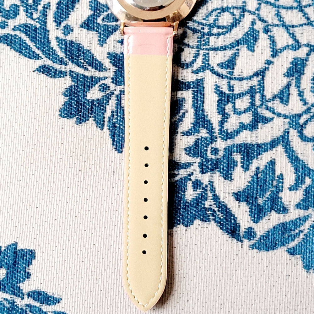 ⏱️💥 Elon Novac-Round Face-Salmon Pink Leather Strap Watch - Picture 9 of 10